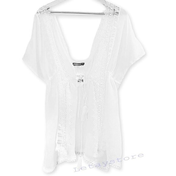 NWT ACCESSORY STREET Island Breeze Lace Trim Glitter Topper Cover-Up - Picture 4 of 5
